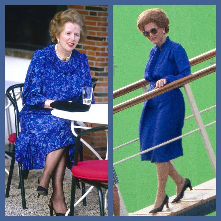 Margaret Thatcher and Gillian Anderson as Thatcher in The Crown S4.