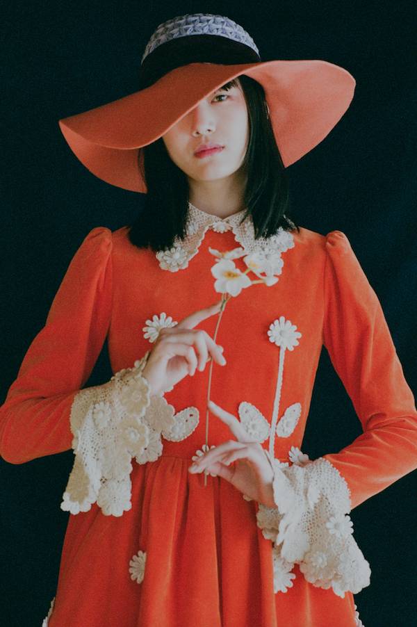 Orange dress with crochet collar & cuff and sunhat MARC JACOBS