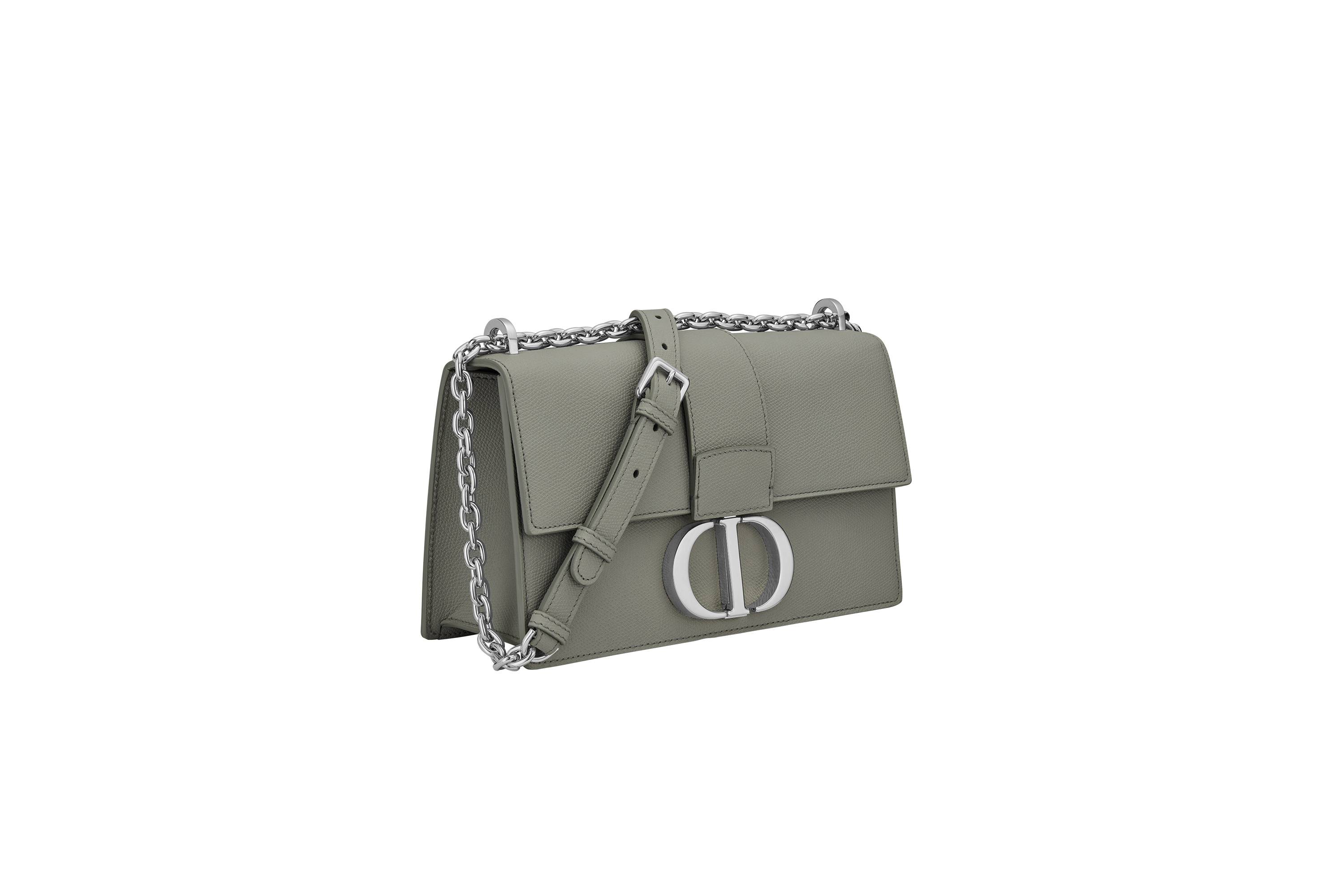 ''30 Montaigne'' flap bag in gray grain calfskin and oversized CD lock and adjustable chain. $27,500
