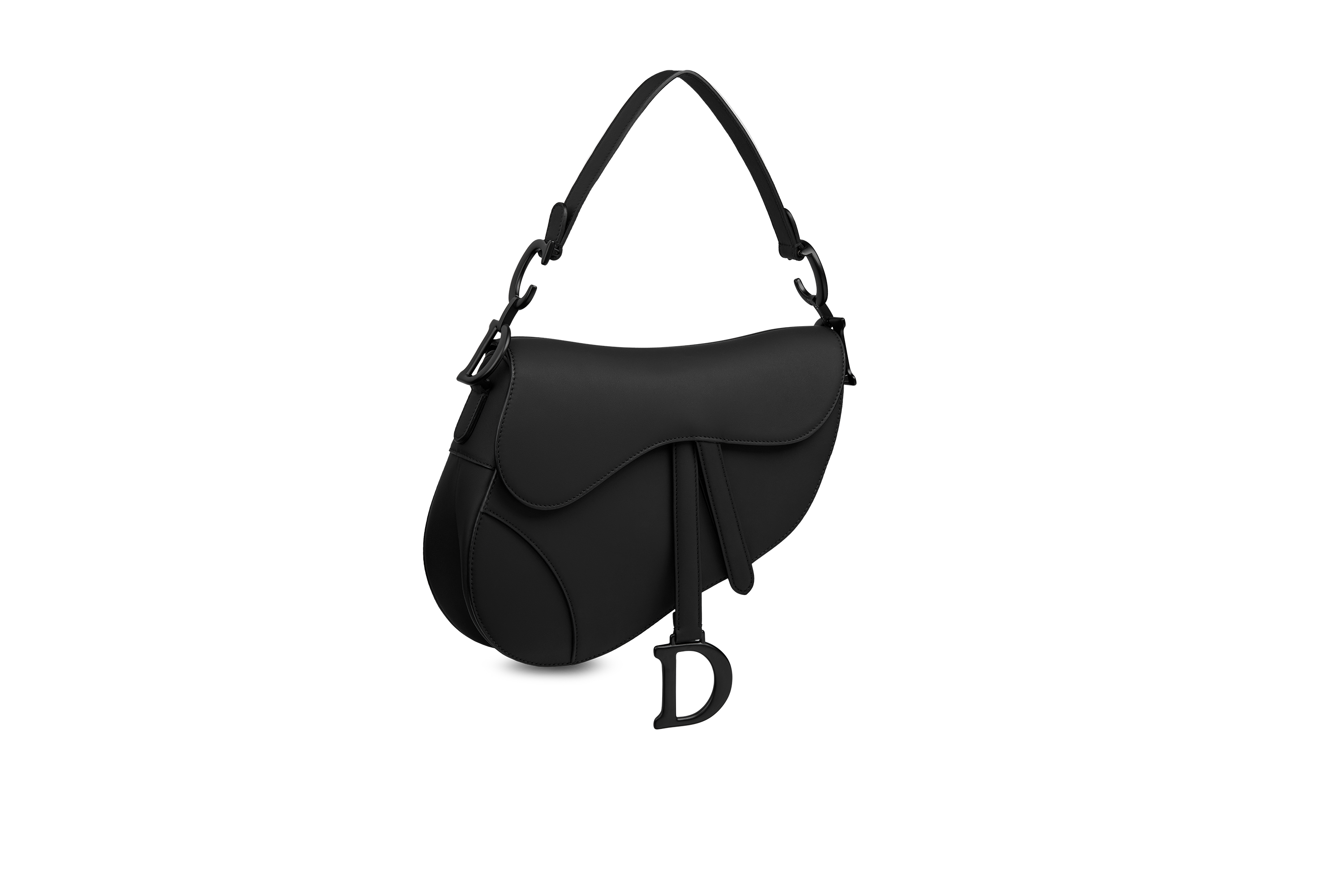 “Saddle” bag in matte black calfskin. -HK$28500