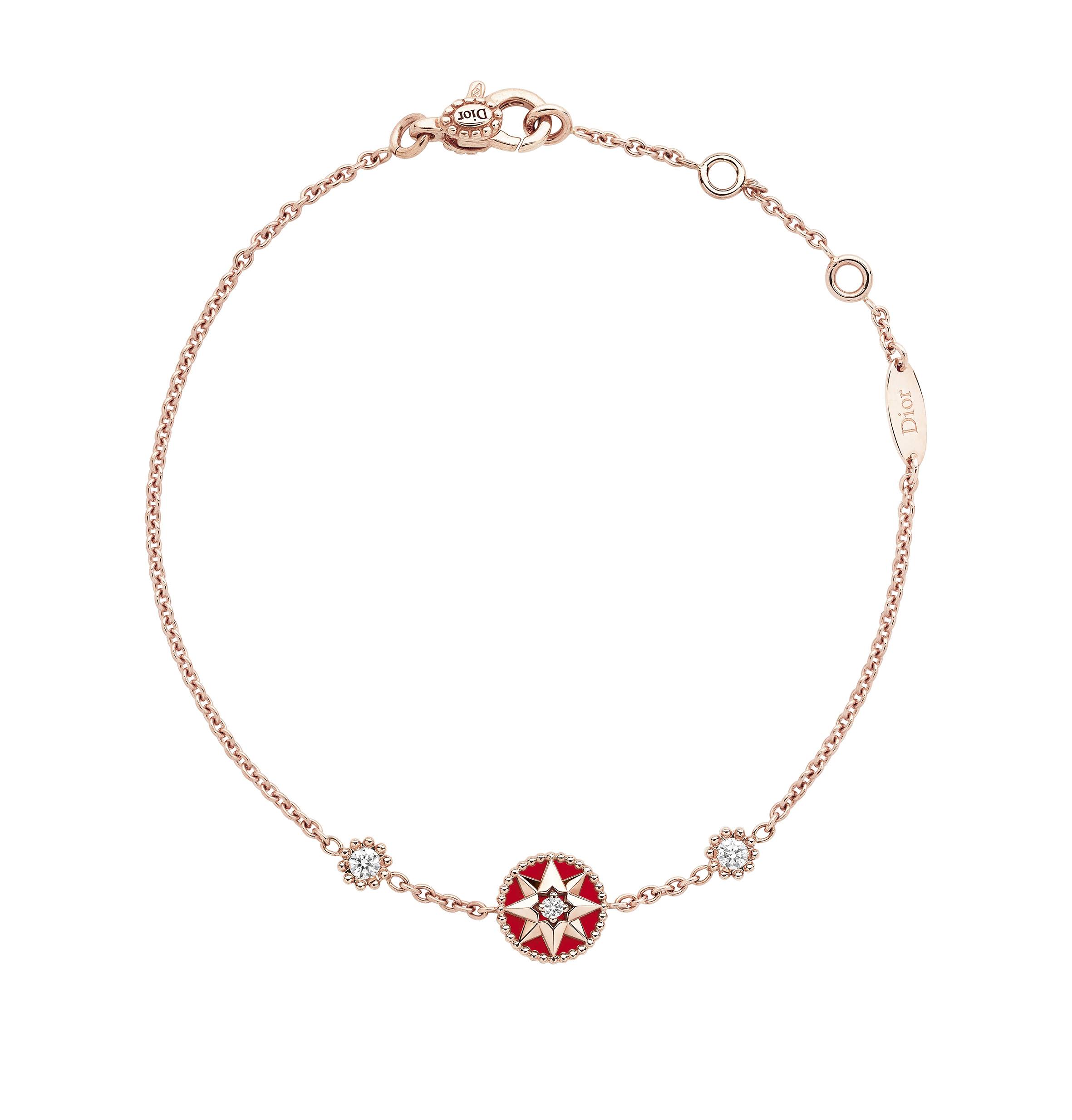 ROSE DES VENTS BRACELET Pink Gold with Diamonds and Red Ceramic $17,300
