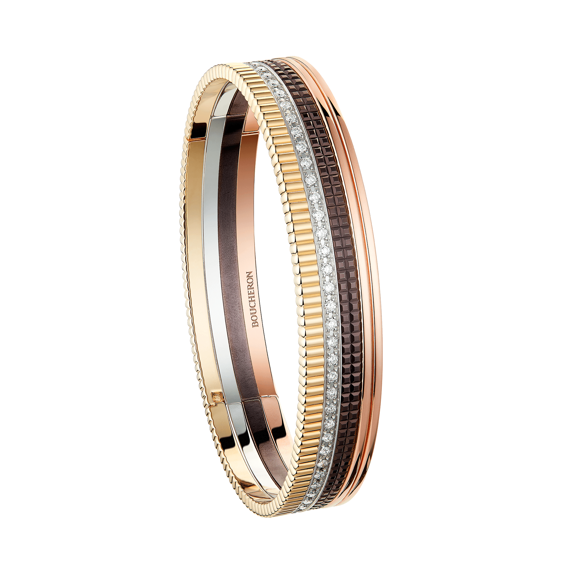 Quatre Classique 系列 黃金、白金和玫瑰金手鐲，鑲嵌棕色 PVD 和鑽石 HKD 220,500