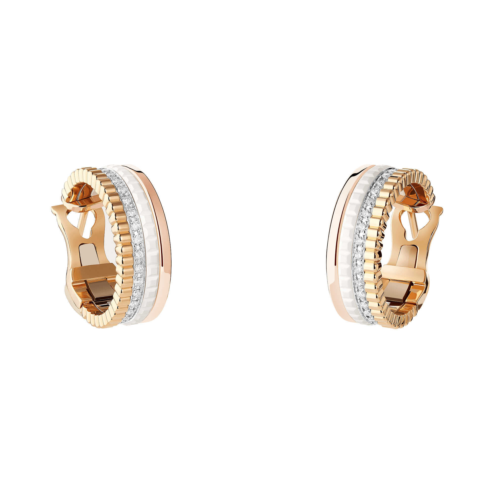 Quatre White 系列 黃金、白金和玫瑰金耳環，鑲嵌白色陶瓷和鑽石 HKD 68,000