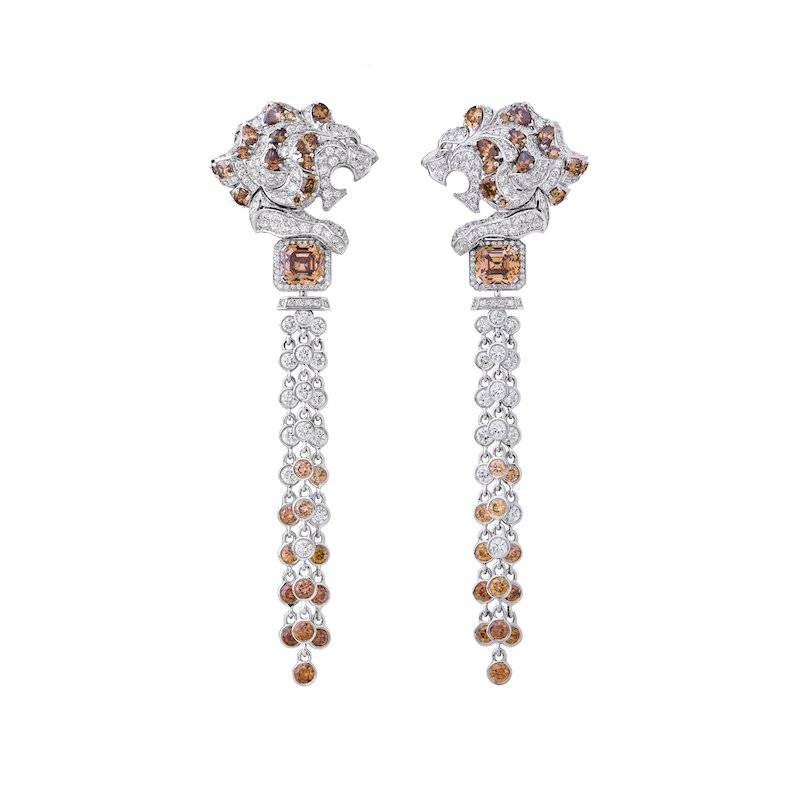 L‘ESPRIT DU LION 頂級Chanel 珠寶系列 “PROTECTIVE” 耳環, 18K 白金鑲嵌棕色鑽石及鑽石