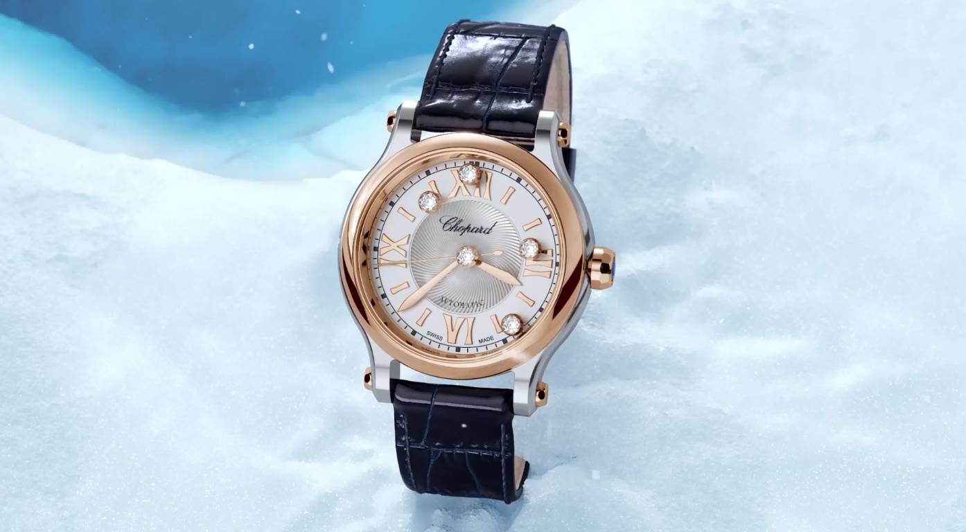 Happy Sport 18K玫瑰金及精鋼腕錶，飾以5顆活動鑽石 HK$58,000