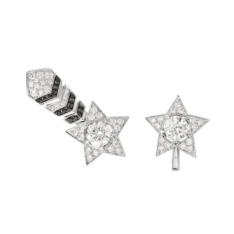 Chanel 珠寶 - Comète 18K白金耳環，鑲嵌圓形切割鑽石、圓形切割黑色尖晶石 $372,500