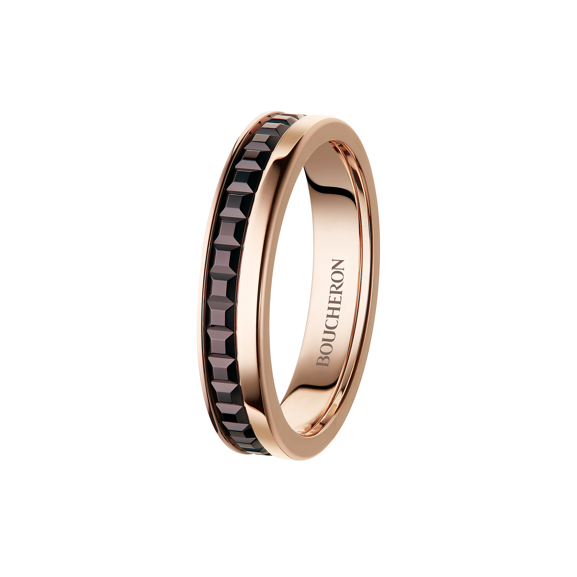 玫瑰金戒指，鑲嵌棕色PVD，顏色較中性型格。