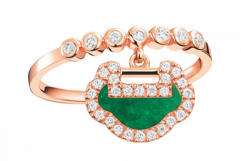 Petite Yu-Yi ring in 18K rose gold with diamonds and jade（圖片來源：品牌）