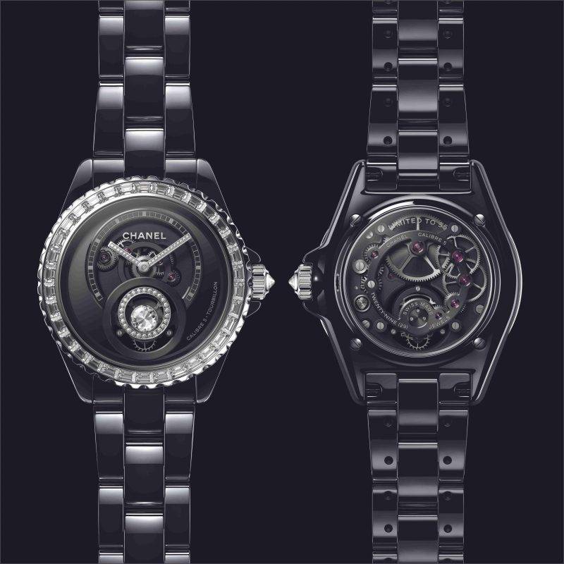 J12 Diamond Tourbillon Caliber 5鑽石陀飛輪腕錶，搭載了CHANEL自行研製的第一款飛行陀飛輪機芯Caliber 5，限量55枚。（圖片來源：Chanel）