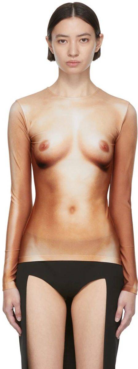 JEAN PAUL GAULTIER<br /> Beige Lotta Volkova Edition 'The Naked' Long Sleeve T-Shirt $3500 HKD（圖片來源：SSENSE）