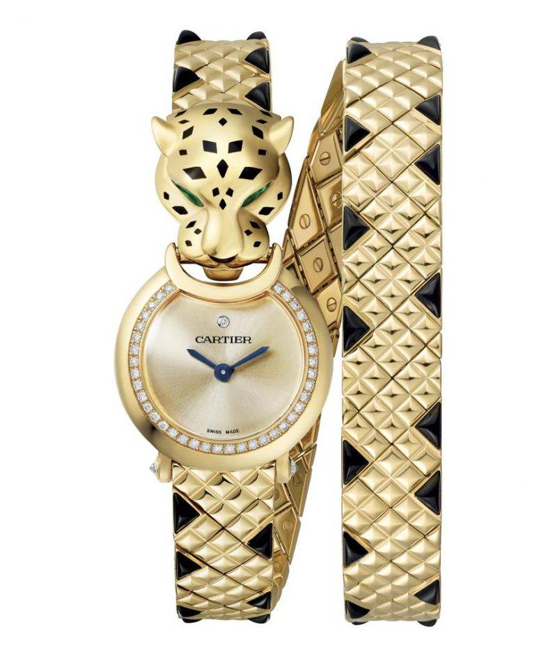 Panthère de Cartier美洲豹腕錶，黃金，鑽石、沙弗莱石、黑色尖晶石、黑色真漆。（圖片由卡地亞提供）
