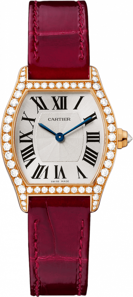 Cartier Tortue玫瑰金腕錶，錶殼及錶冠鑲嵌圓形明亮式切割鑽石，8970 MC型手動上鍊機械機芯。（圖片來源：卡地亞）