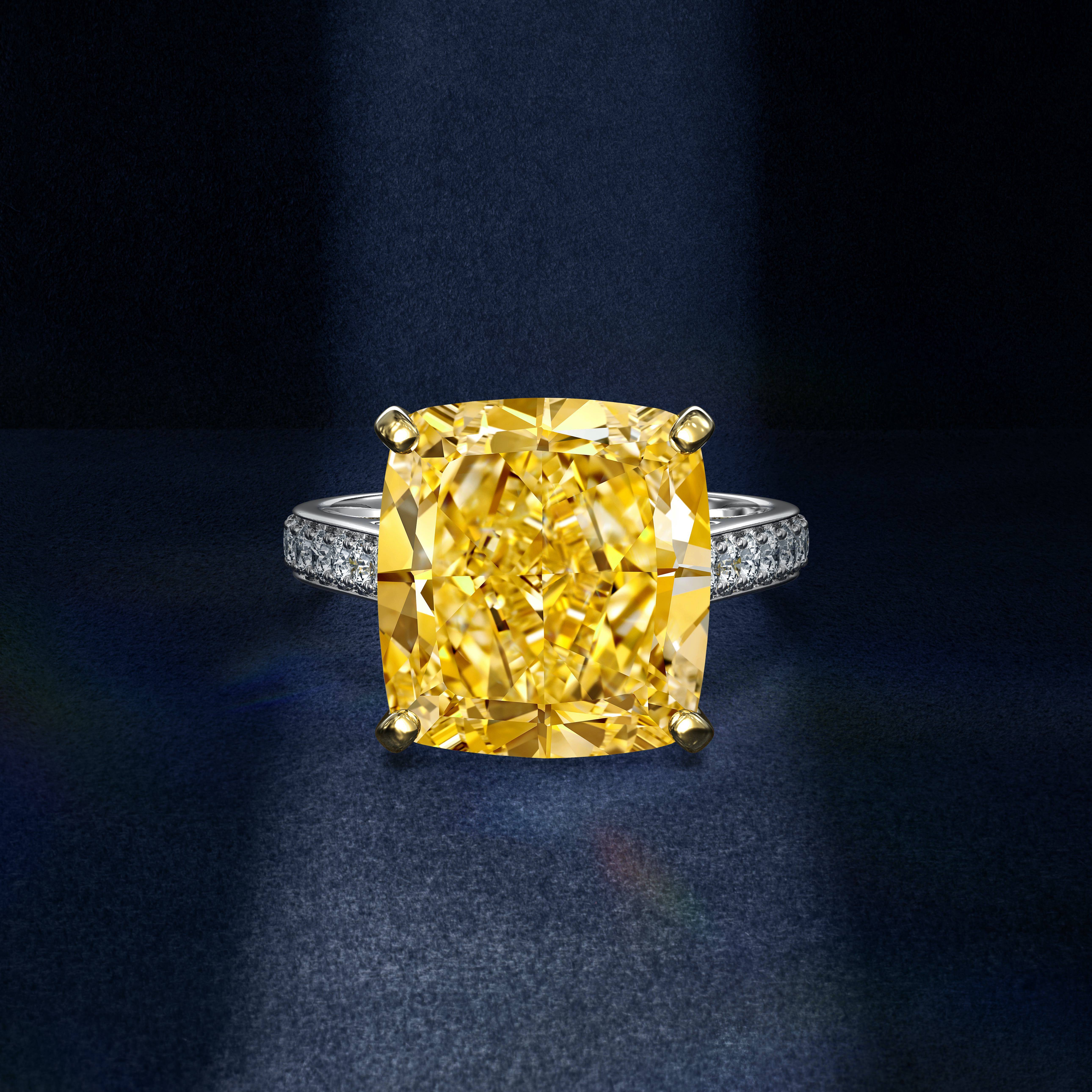 Prelude黃金及白金Masterpiece鑽石戒指，其艷彩橘黃色鑽石重達10.28克拉（圖片來源：De Beers）